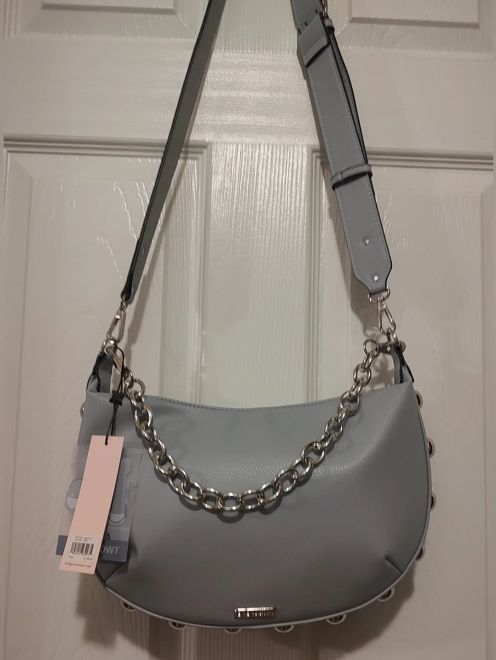Blue Women's Shoulder Bag with Chain Accent